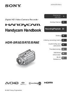 Sony HDR SR 8E manual. Camera Instructions.